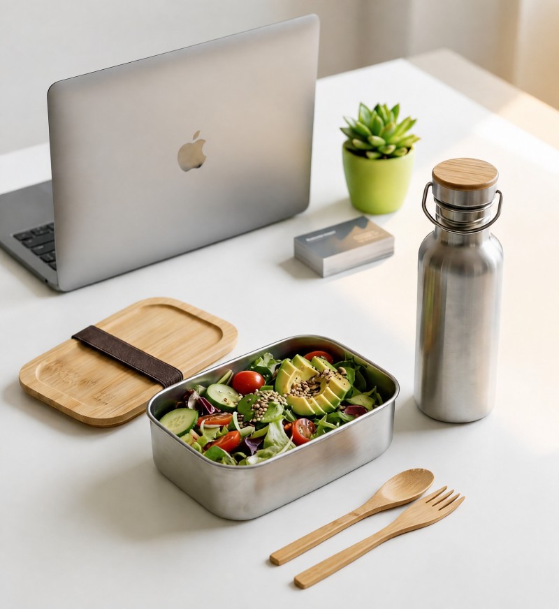 304 rostfritt stål bambu lock Lunchbox Set