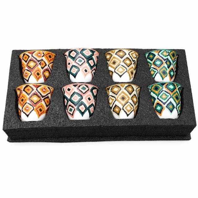 Boho geometrisk keramisk kopp 8st presentset för kaffete