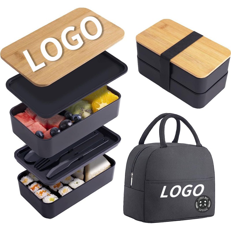Dubbla lager bambu lock Bento Lunch Box Set