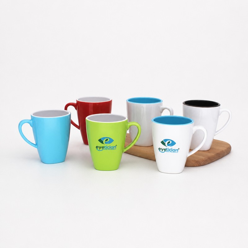 Tvåfärgad keramisk kaffemugg med anpassad logotyp